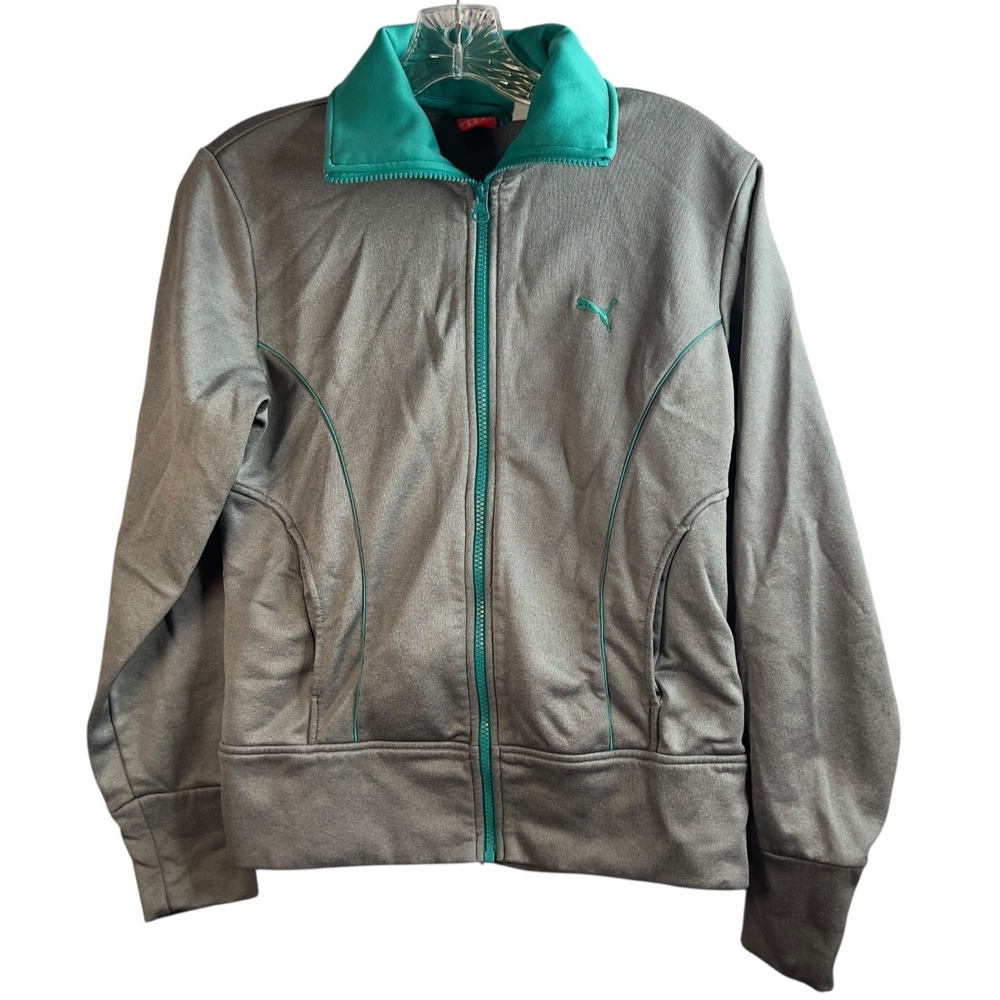 Puma Womens Full Zip Athletic Jacket Sweatshirt Size Small Gray Logo Outerwear